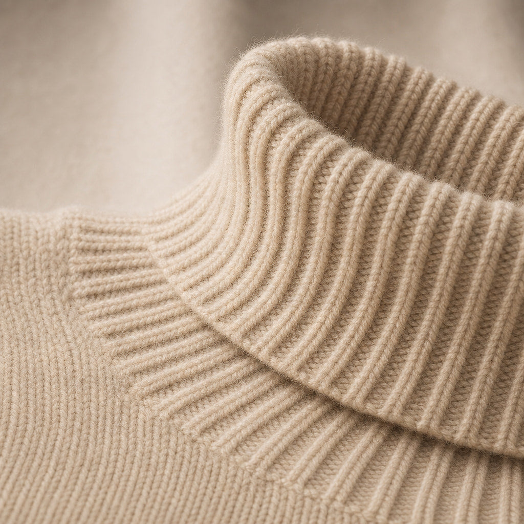 Women’s Cozy Oversized Turtleneck Sweater Beige – Fabric and Detail Close-Up