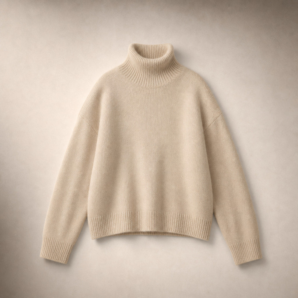 Women’s Cozy Oversized Turtleneck Sweater Beige – Product Photo