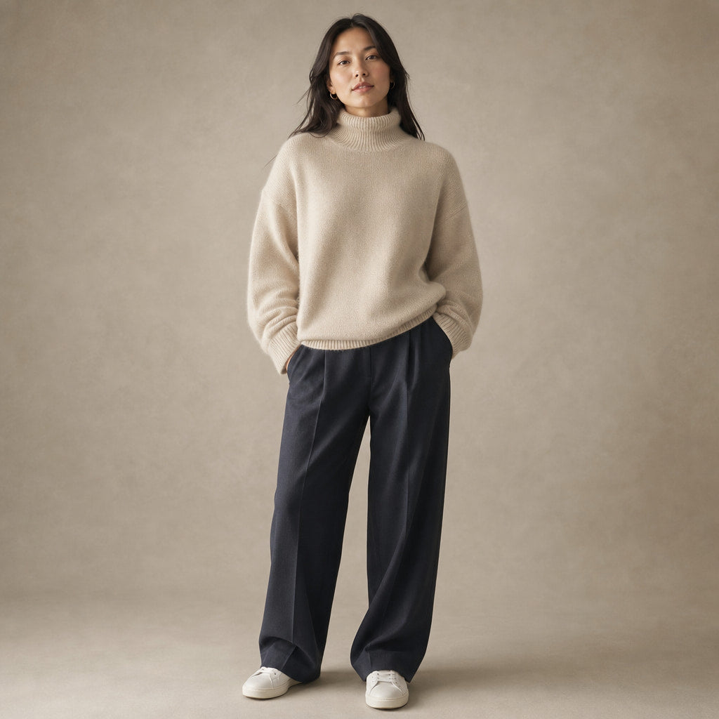 Women’s Cozy Oversized Turtleneck Sweater in Beige – Mampierimoda Premium Womenswear