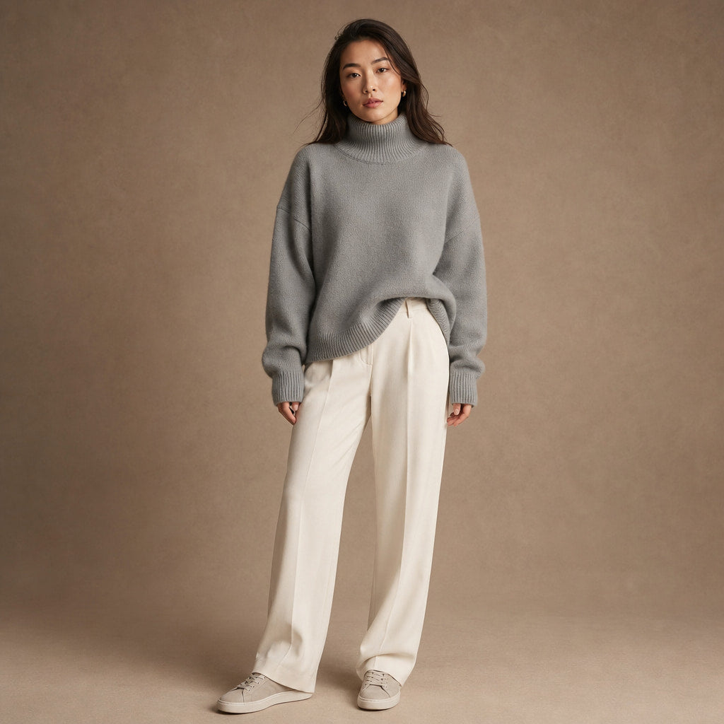 Women’s Cozy Oversized Turtleneck Sweater in Gray – Mampierimoda Premium Womenswear