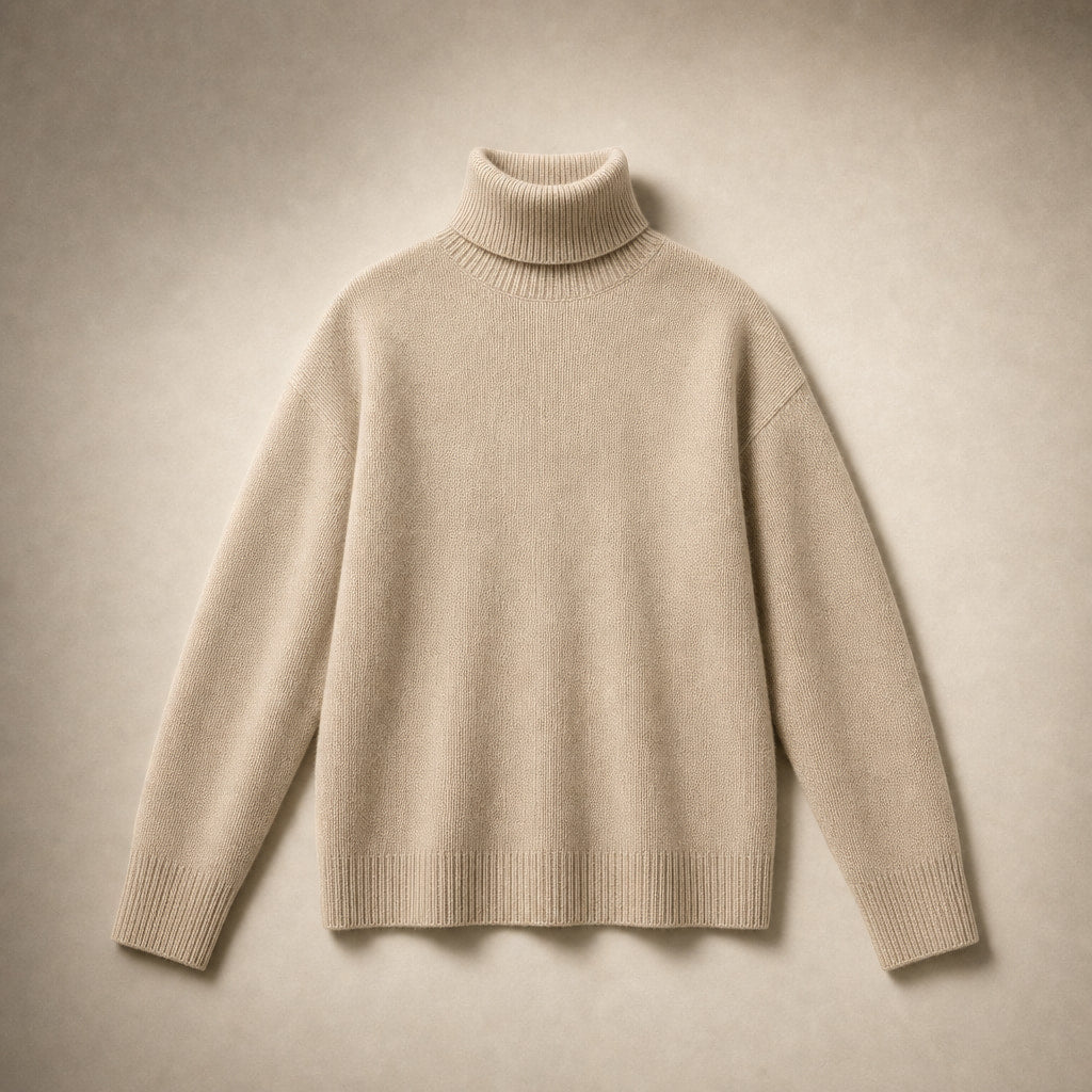 Women’s Cozy Oversized Turtleneck Sweater Khaki – Product Photo