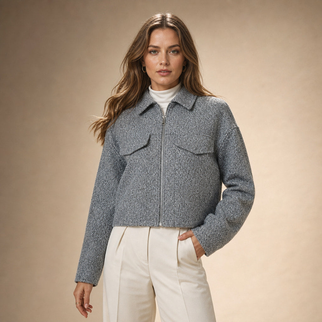 Women's Cropped Boucle Jacket in Grey – Mampierimoda Premium Womenswear