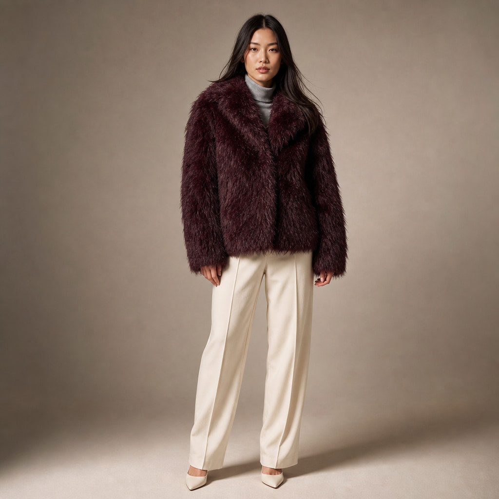 Women's Cropped Faux Fur Coat in Burgundy – Mampierimoda Premium Womenswear