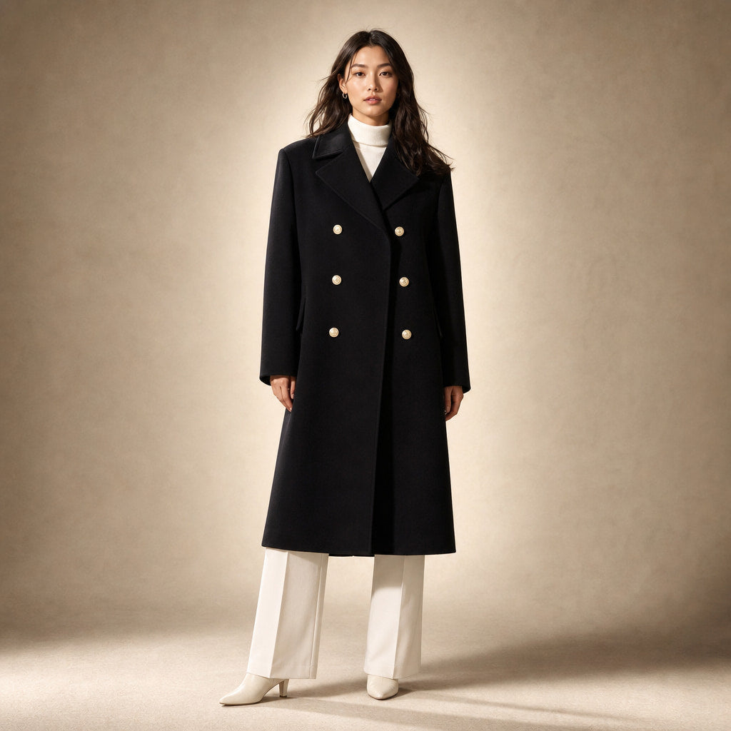 Women's Double-breasted Long Wool Coat in Black – Mampierimoda Premium Womenswear