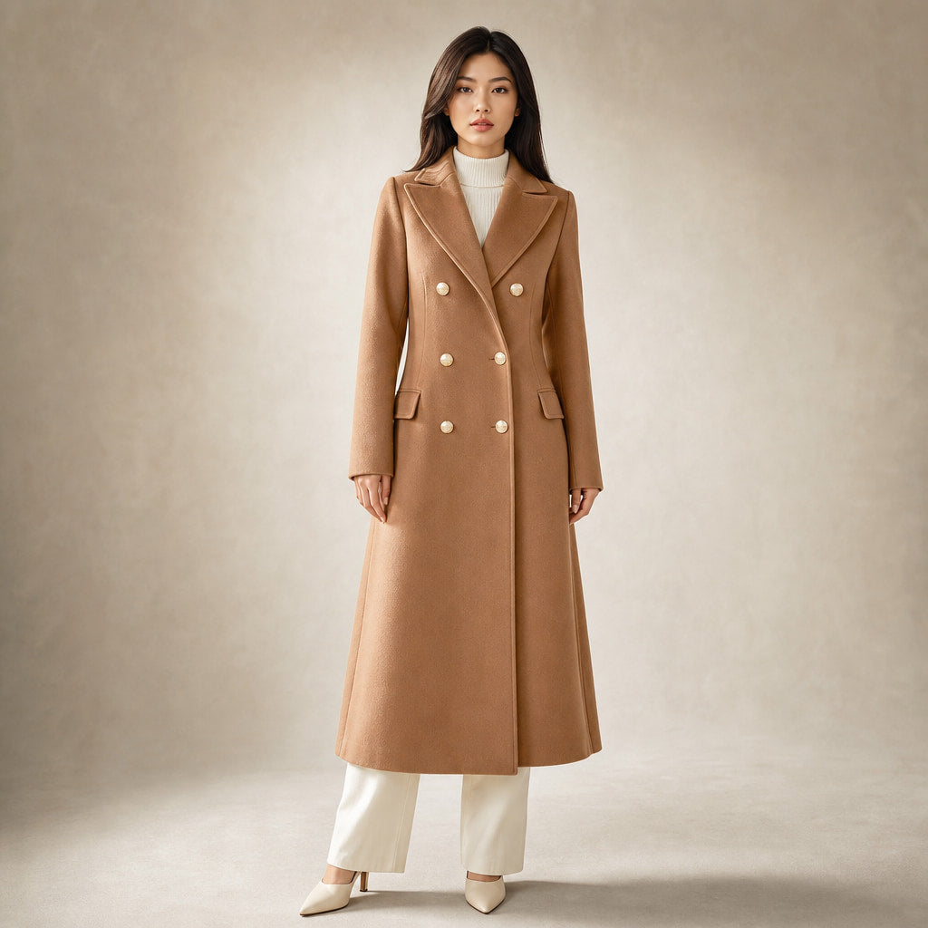 Women's Double-breasted Long Wool Coat in Brown – Mampierimoda Premium Womenswear
