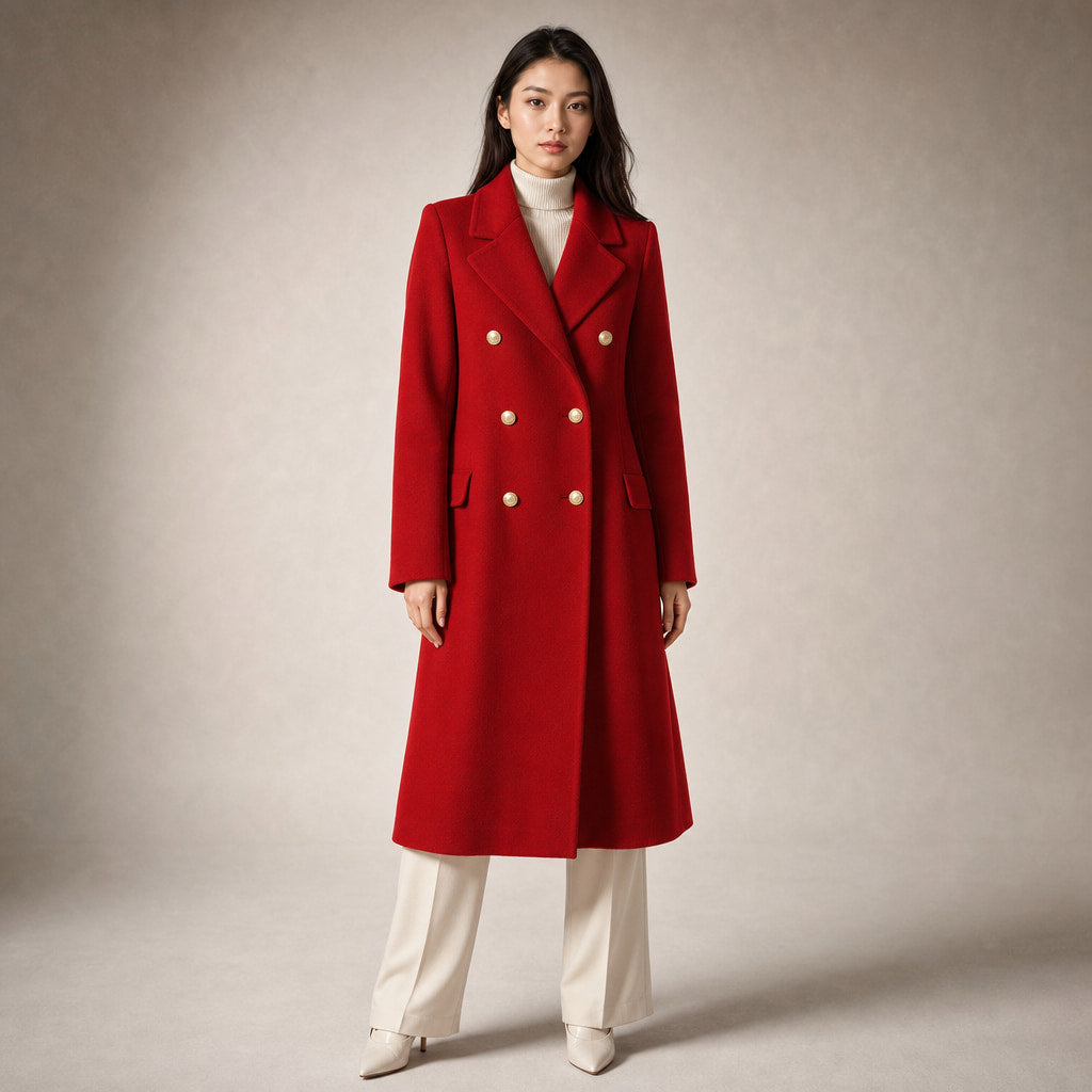Women's Double-breasted Long Wool Coat in Red – Mampierimoda Premium Womenswear