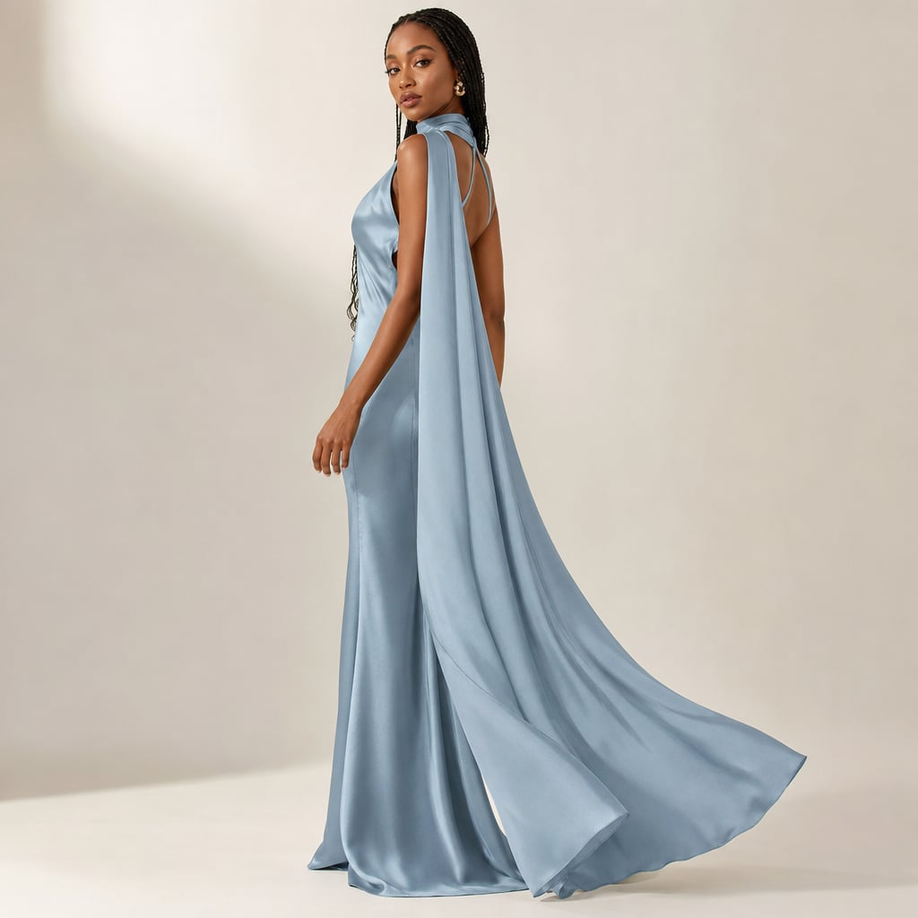 Women's draped one-shoulder Maxi dress Blue – Product Photo