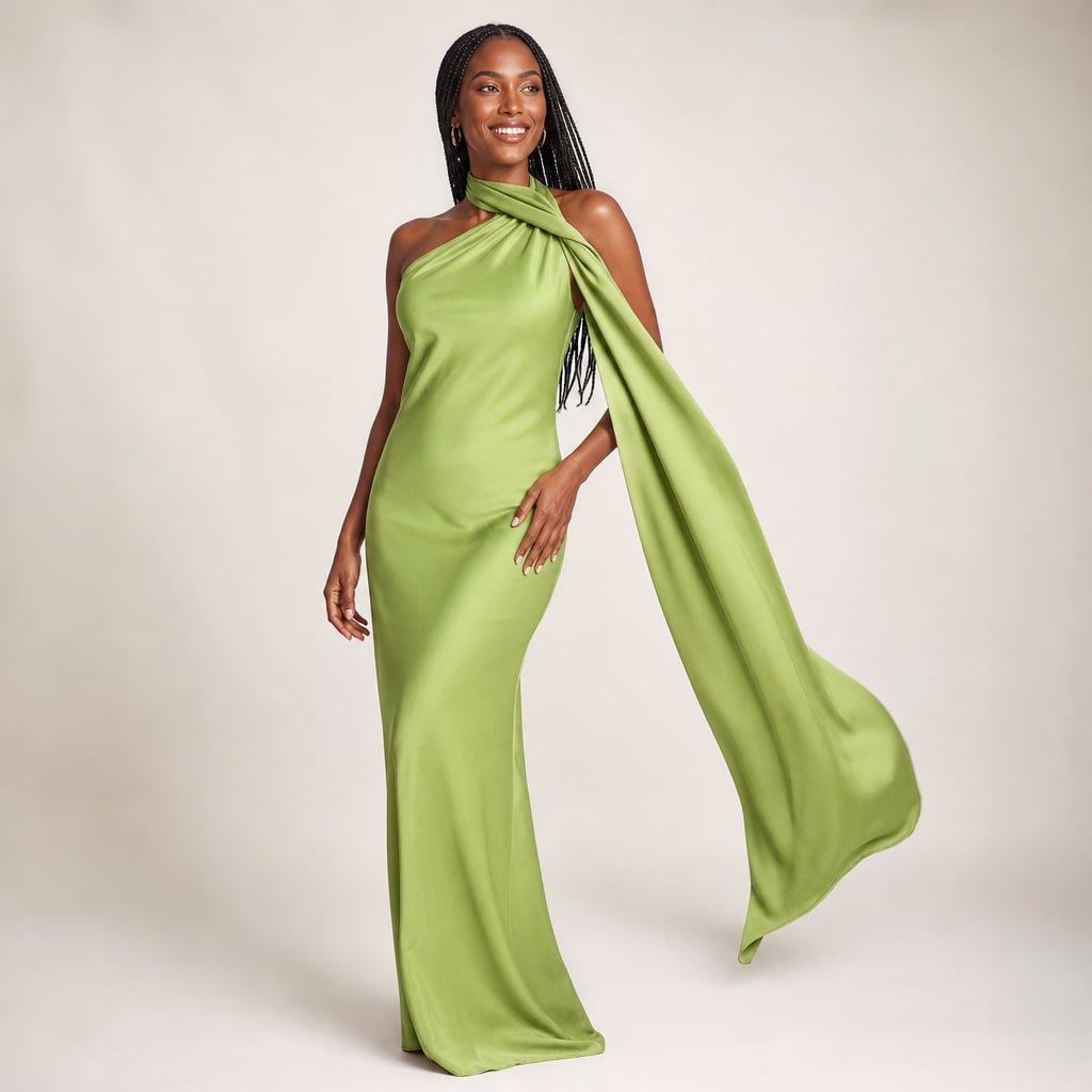 Women's draped one-shoulder Maxi dress Green – Product Photo