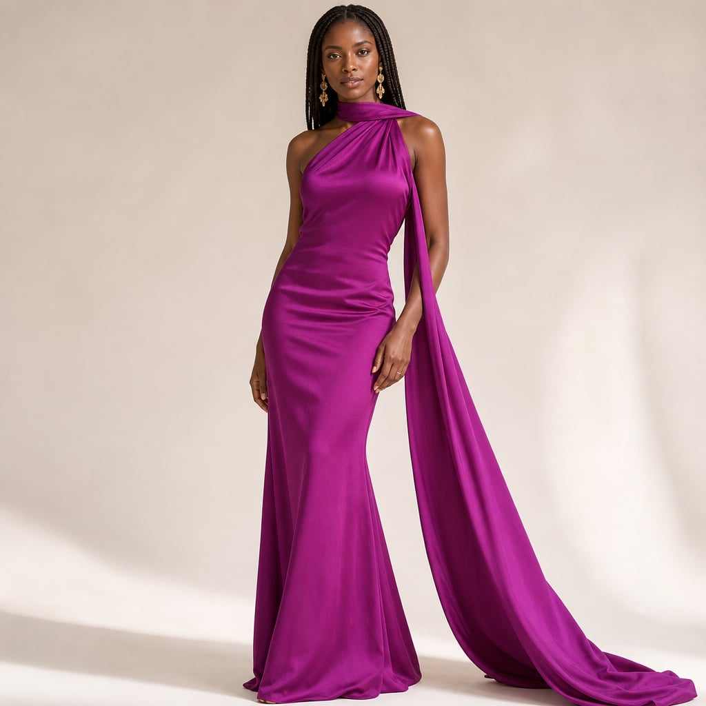 Women's draped one-shoulder Maxi dress Purple – Product Photo