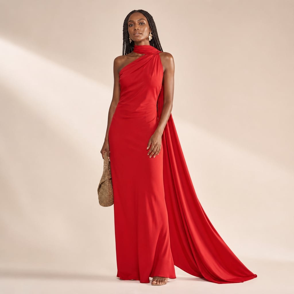Women's draped one-shoulder Maxi dress Red – Product Photo