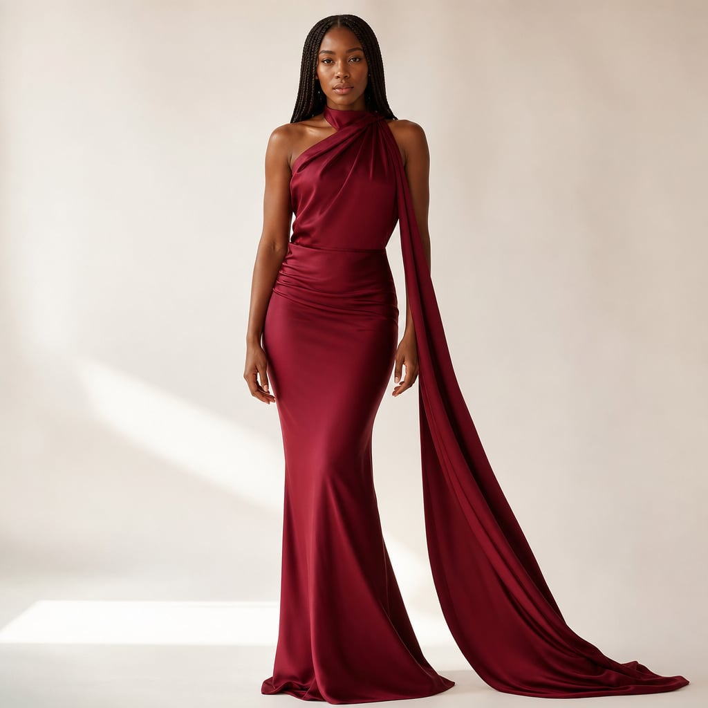 Women's draped one-shoulder Maxi dress in Wine red – Mampierimoda Premium Womenswear