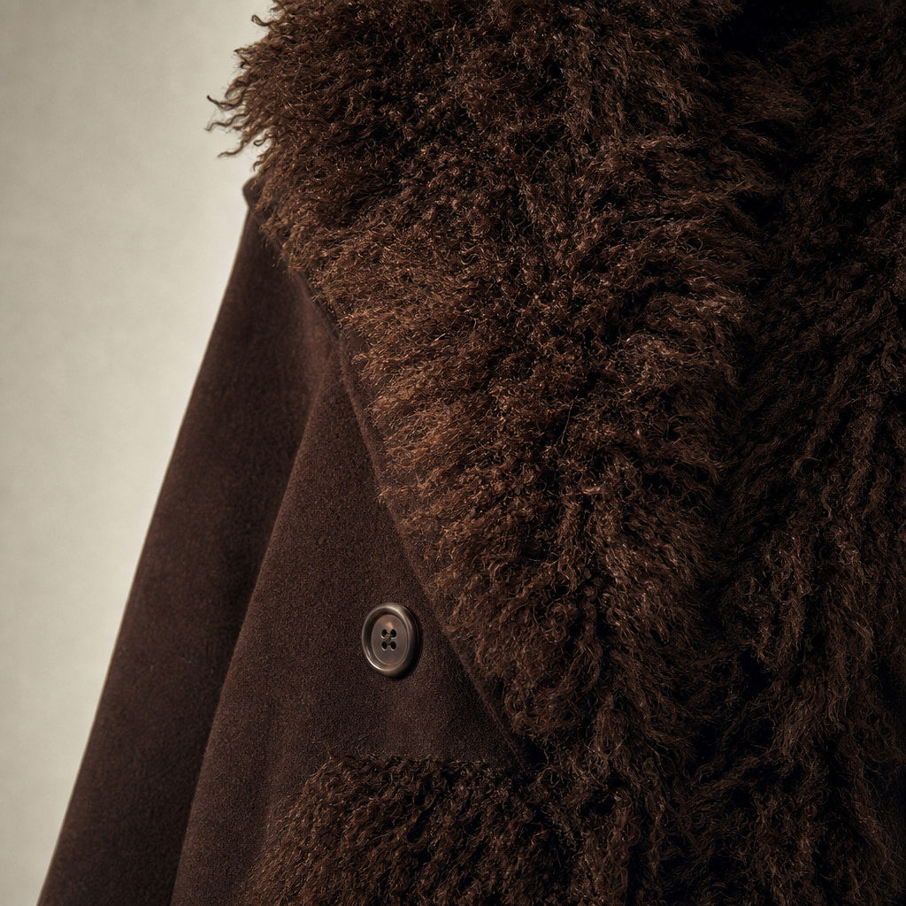 Women's Elegant Brown Faux Fur Winter Jacket Brown – Fabric and Detail Close-Up