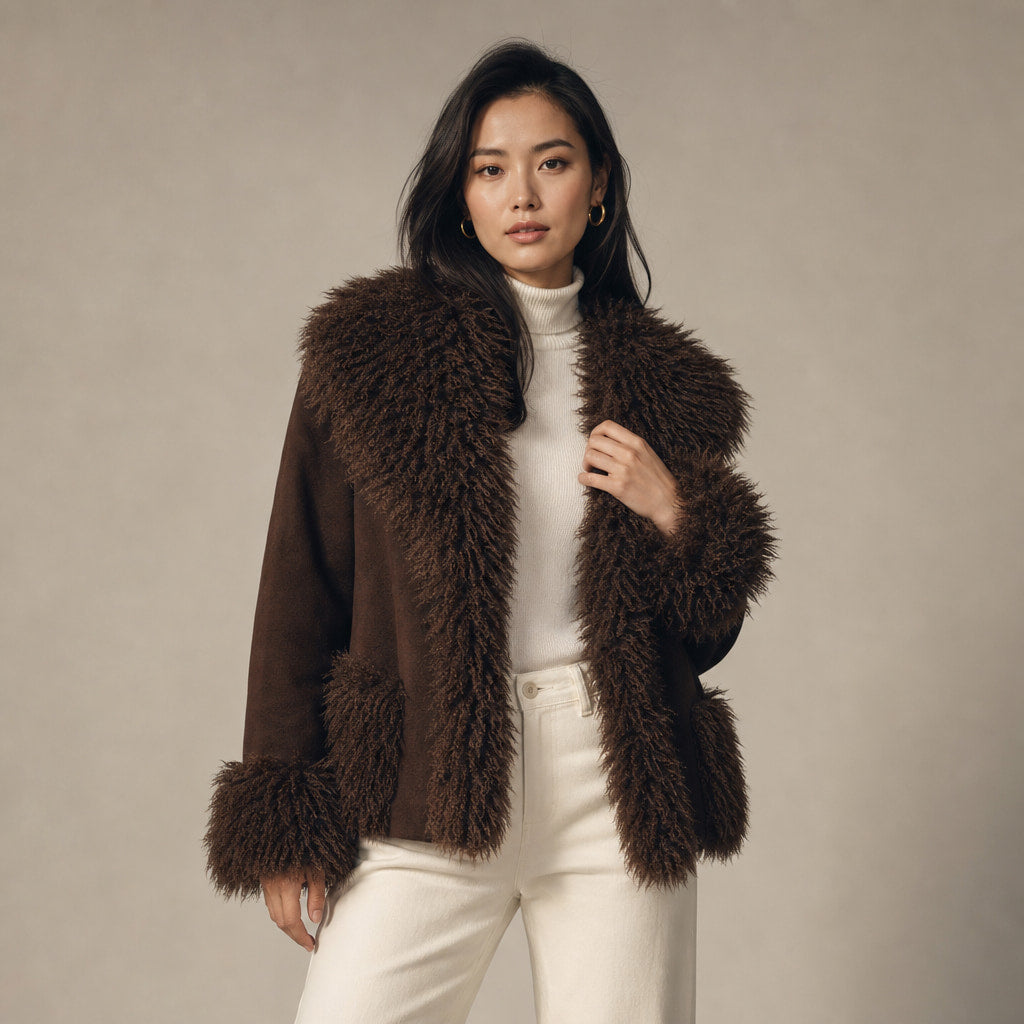 Women's Elegant Brown Faux Fur Winter Jacket Brown – Product Photo