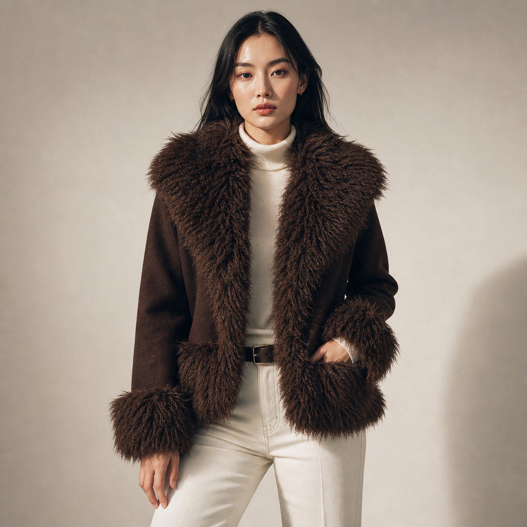 Women's Elegant Brown Faux Fur Winter Jacket in Brown – Mampierimoda Premium Womenswear
