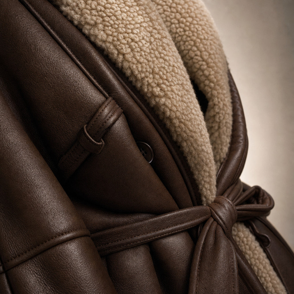 Women's Fashion Jacket with Belt Brown – Fabric and Detail Close-Up
