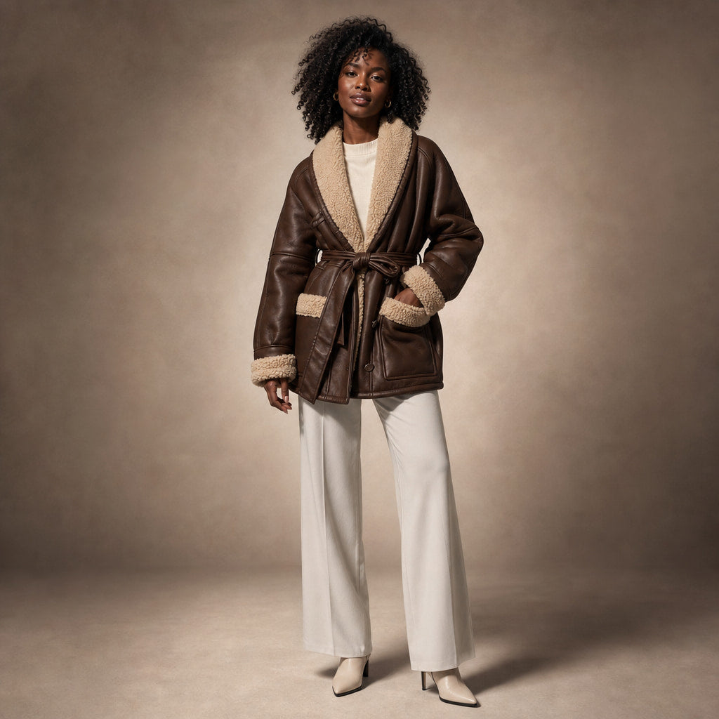 Women's Fashion Jacket with Belt Brown – Full Look