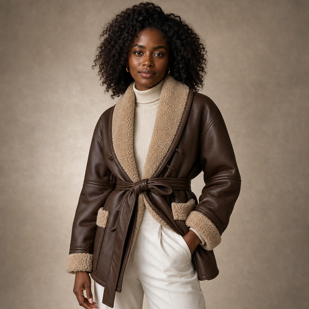 Women's Fashion Jacket with Belt Brown – Product Photo