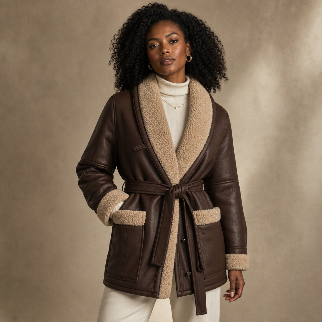 Women's Fashion Jacket with Belt in Brown – Mampierimoda Premium Womenswear