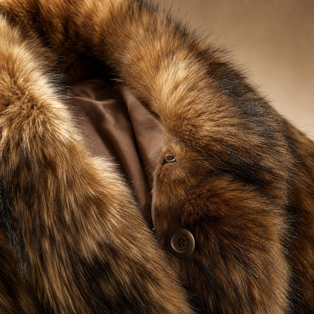 Women's Faux Fur Jacket Brown – Fabric and Detail Close-Up