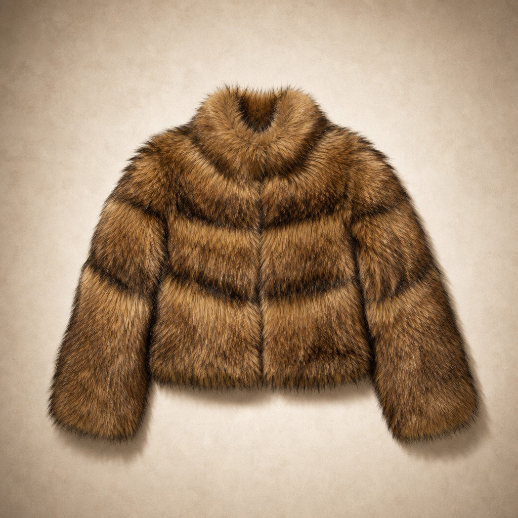 Women's Faux Fur Jacket Brown – Flat Lay Product Photo