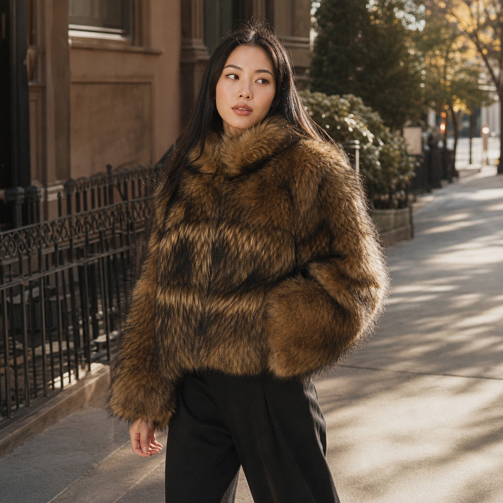 Women's Faux Fur Jacket Brown – Styled Editorial Shot