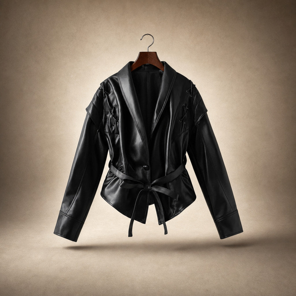Women's Faux Leather Wrap Jacket Black – Product Photo