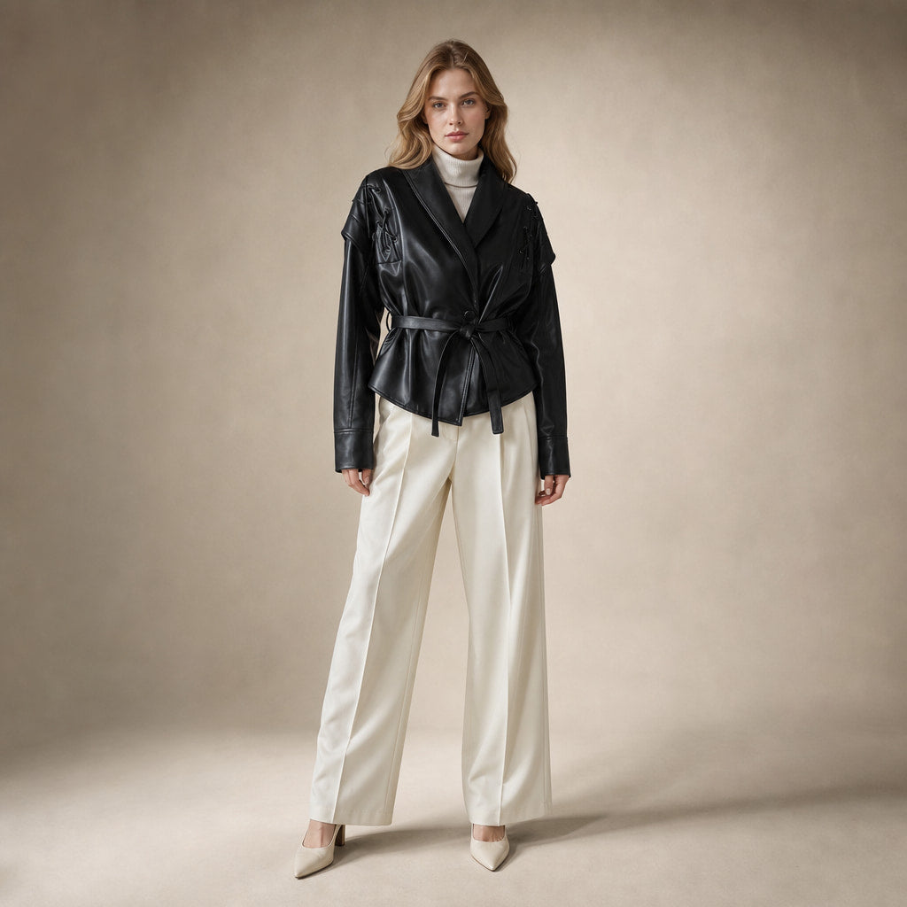 Women's Faux Leather Wrap Jacket in Black – Mampierimoda Premium Womenswear