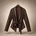Women's Faux Leather Wrap Jacket Brown – Product Photo