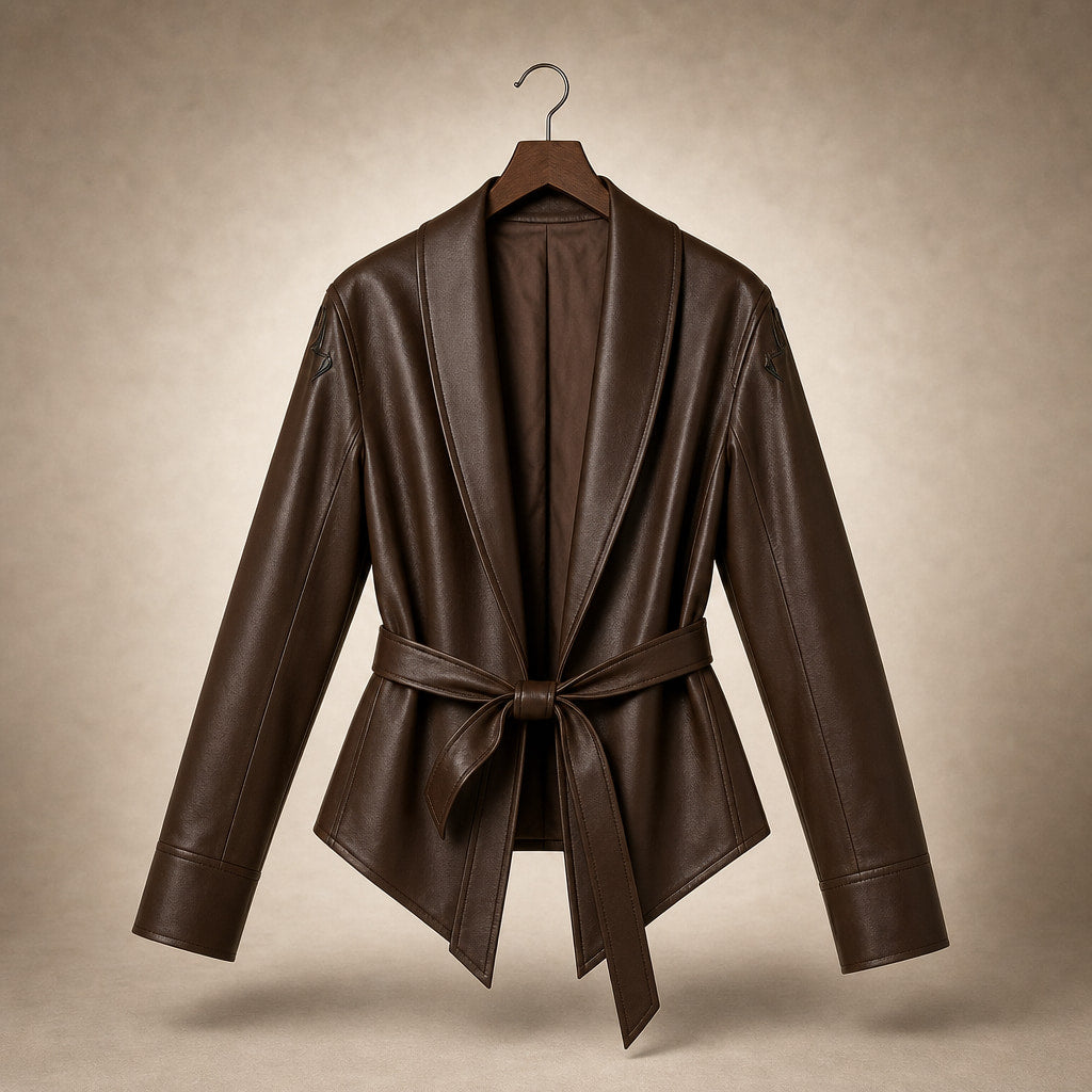 Women's Faux Leather Wrap Jacket Brown – Product Photo