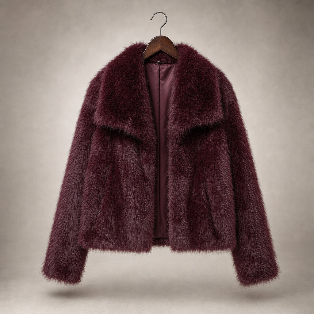 Women's Ferryhill Faux Fur Coat Burgundy – Product Photo