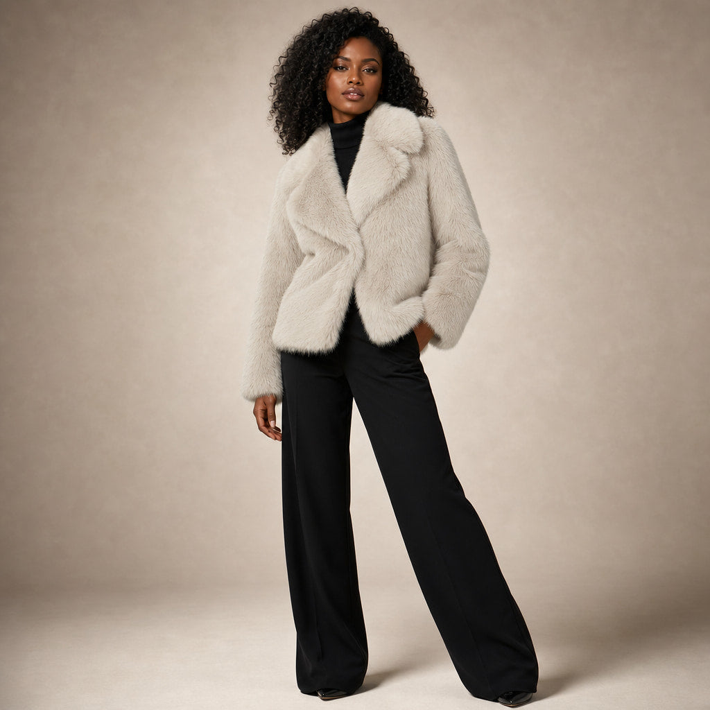 Women's Ferryhill Faux Fur Coat Silver – Side Angle View