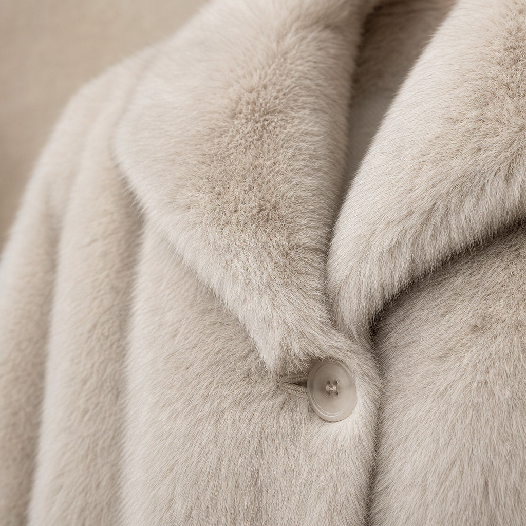 Women's Ferryhill Faux Fur Coat Silver – Fabric and Detail Close-Up