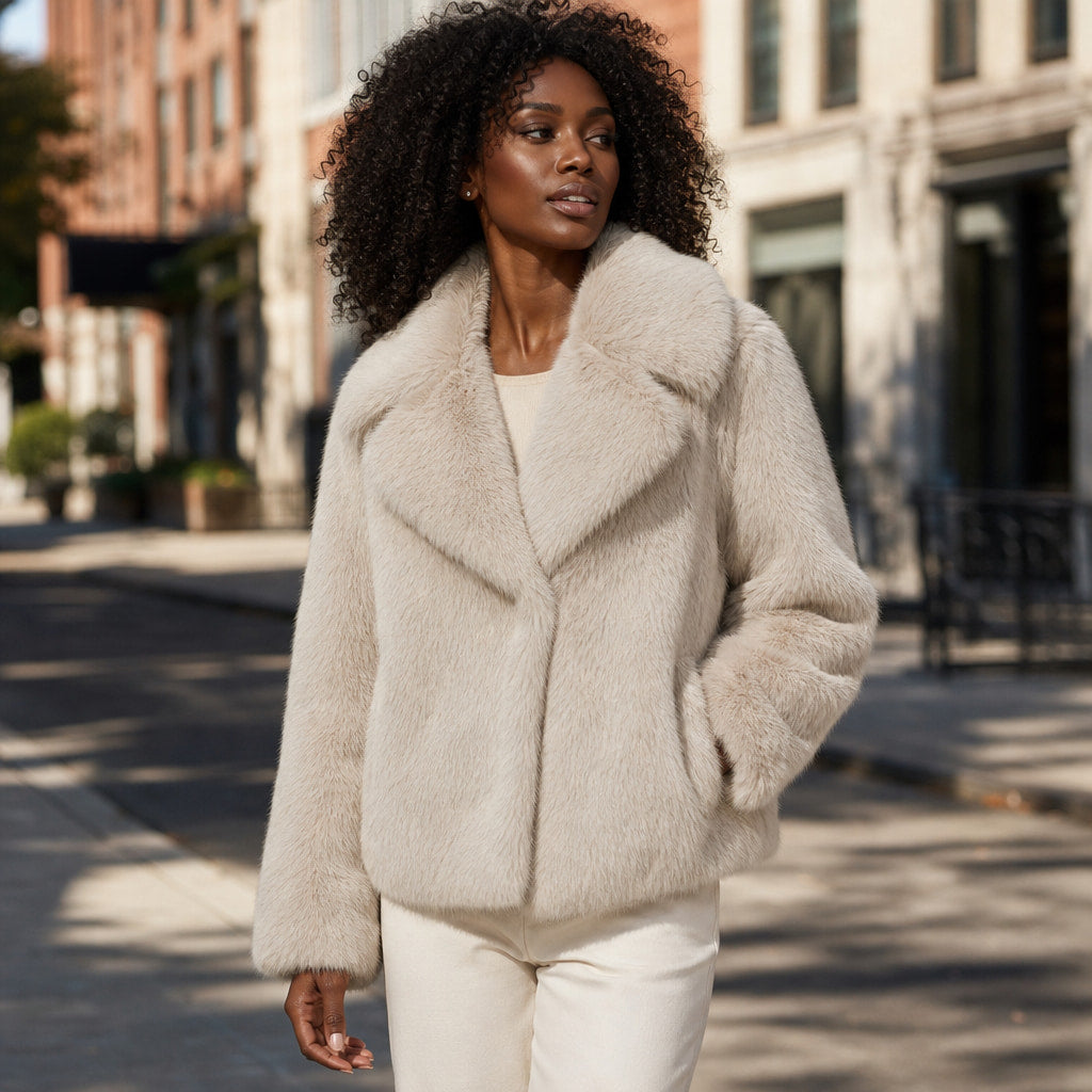 Women's Ferryhill Faux Fur Coat Silver – Styled Editorial Shot