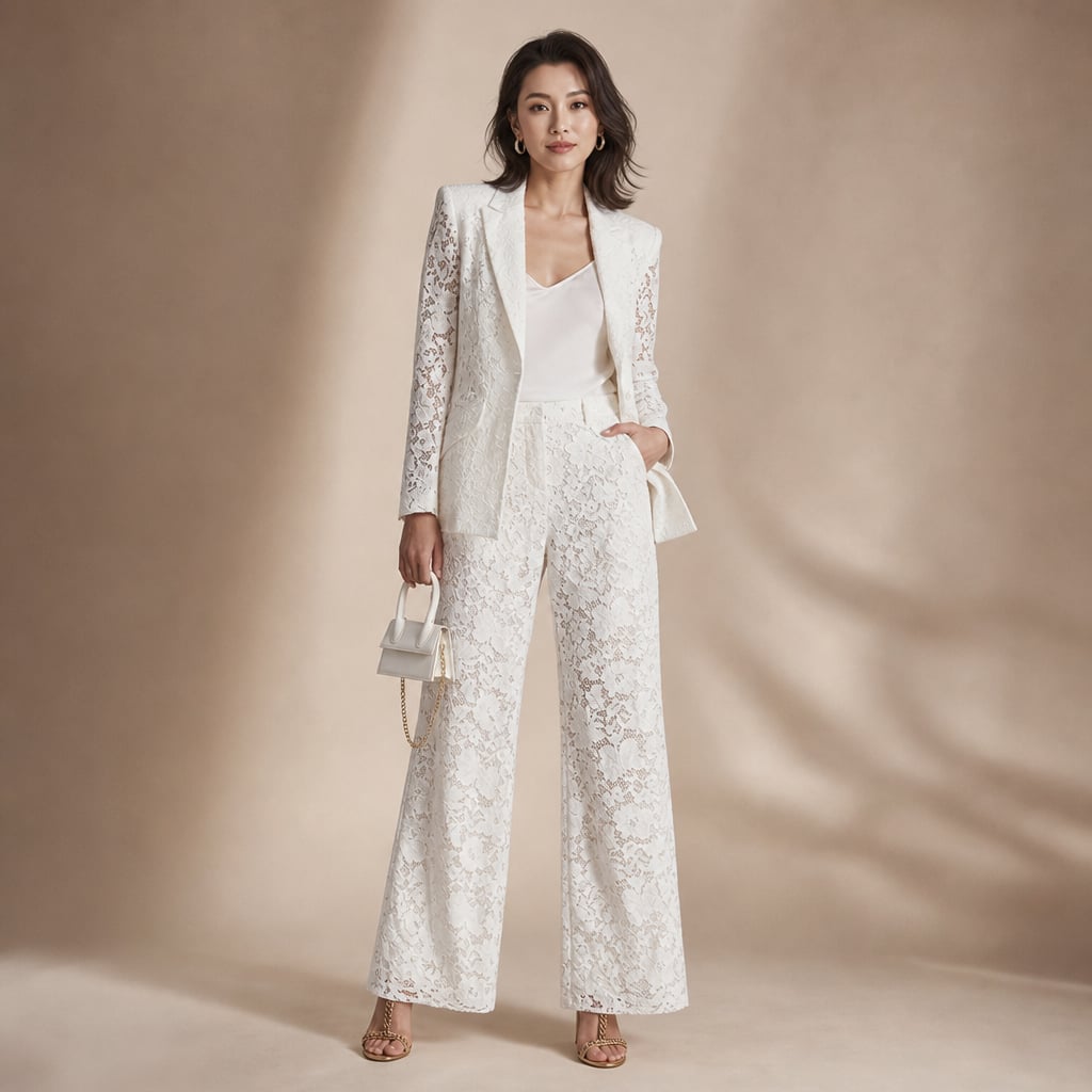Women's Floral Lace Two-Piece Suit White – Product Photo