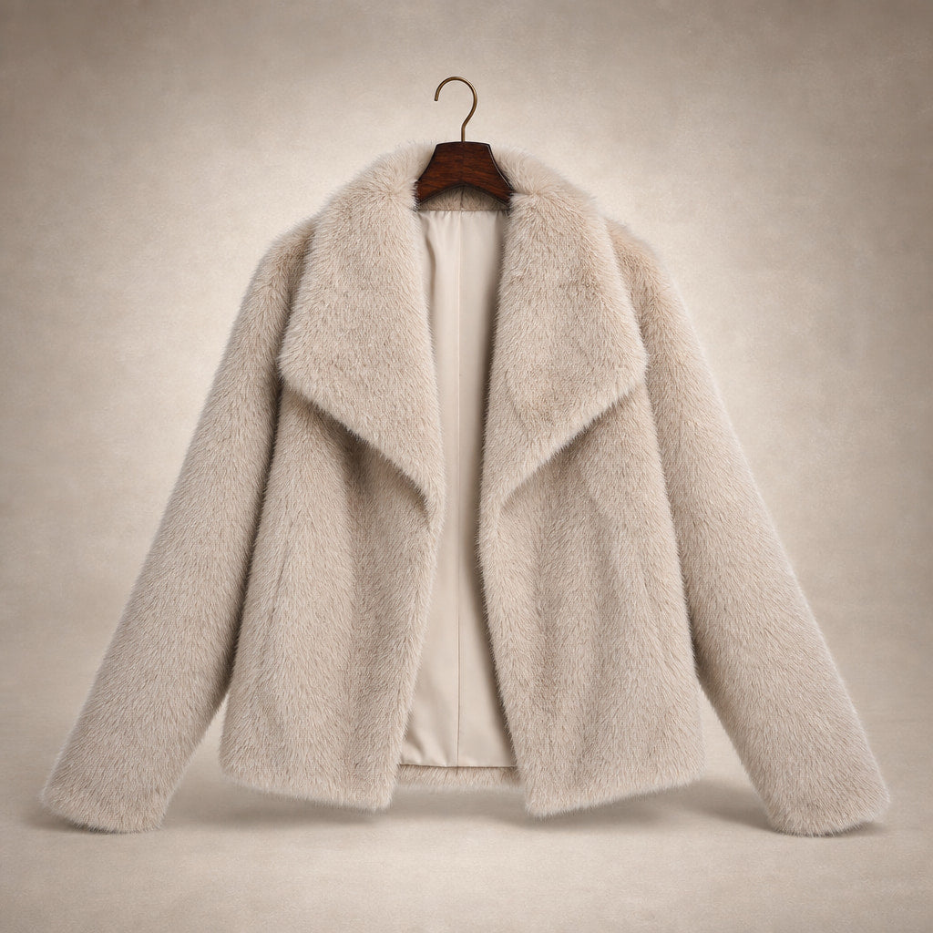 Women's Fluffy Faux Fur Jacket Beige – Product Photo