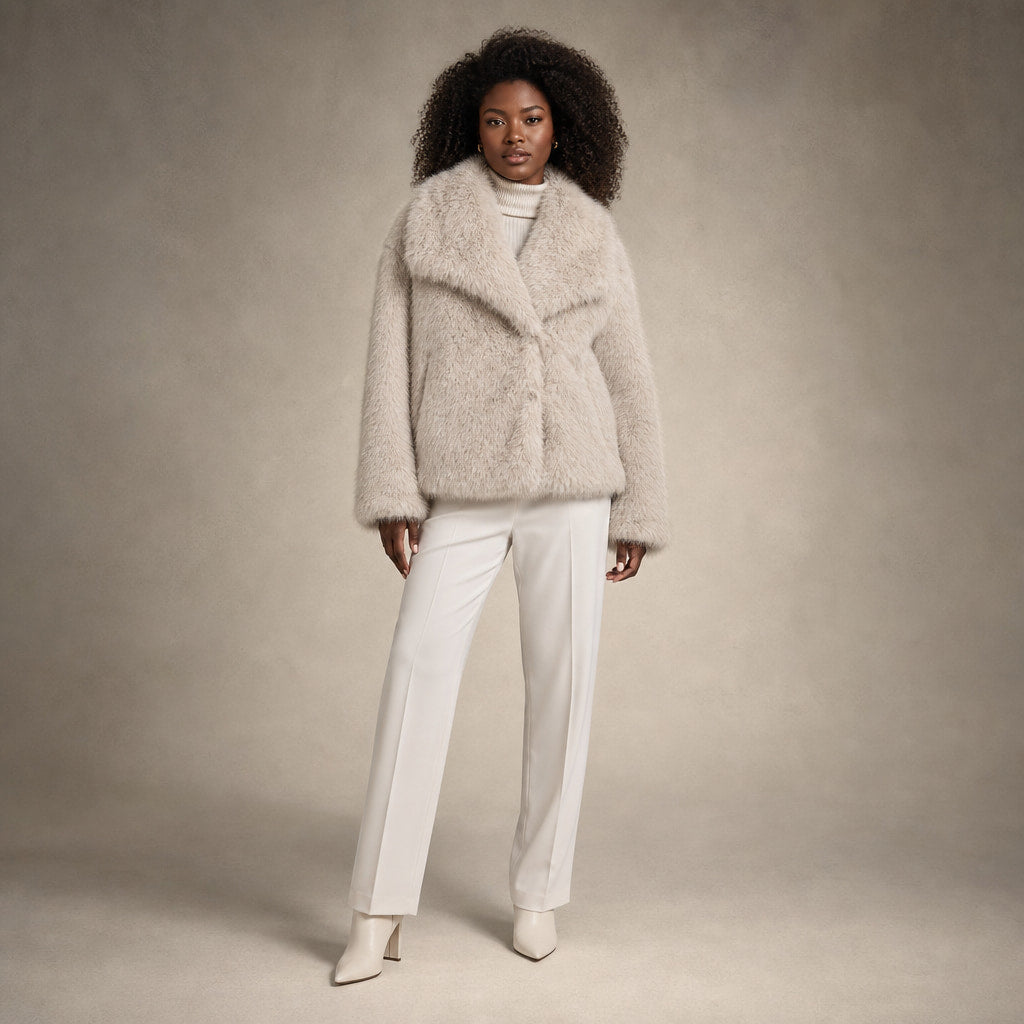 Women's Fluffy Faux Fur Jacket in Beige – Mampierimoda Premium Womenswear