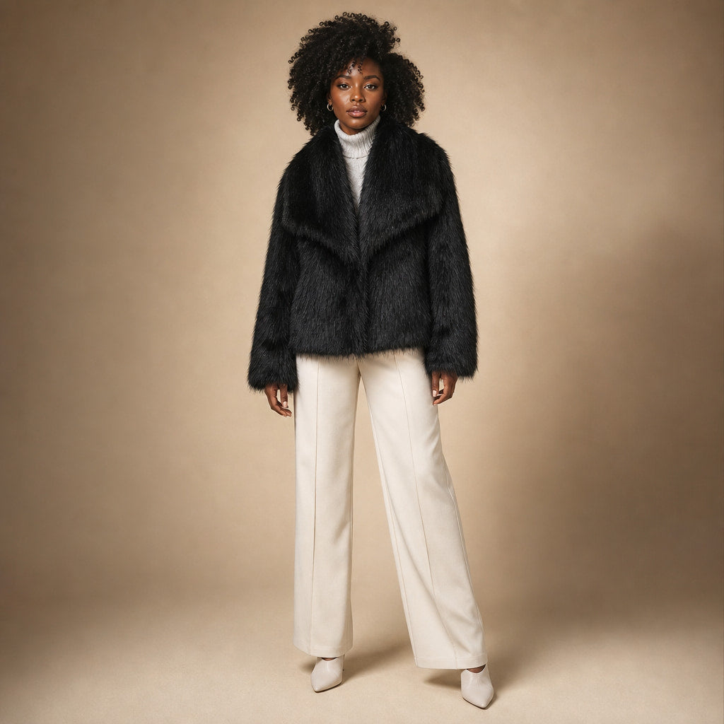 Women's Fluffy Faux Fur Jacket in Black – Mampierimoda Premium Womenswear