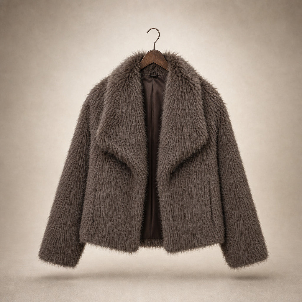 Women's Fluffy Faux Fur Jacket Brown – Product Photo