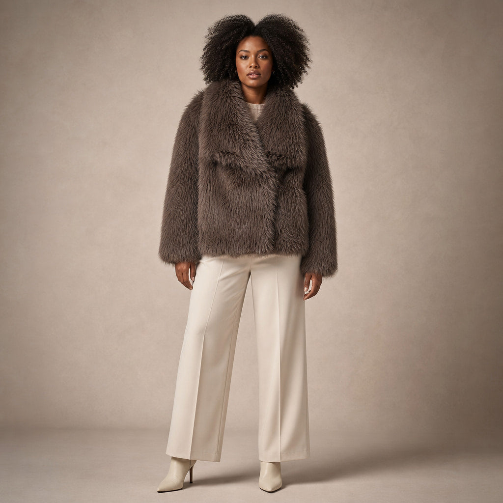 Women's Fluffy Faux Fur Jacket in Brown – Mampierimoda Premium Womenswear