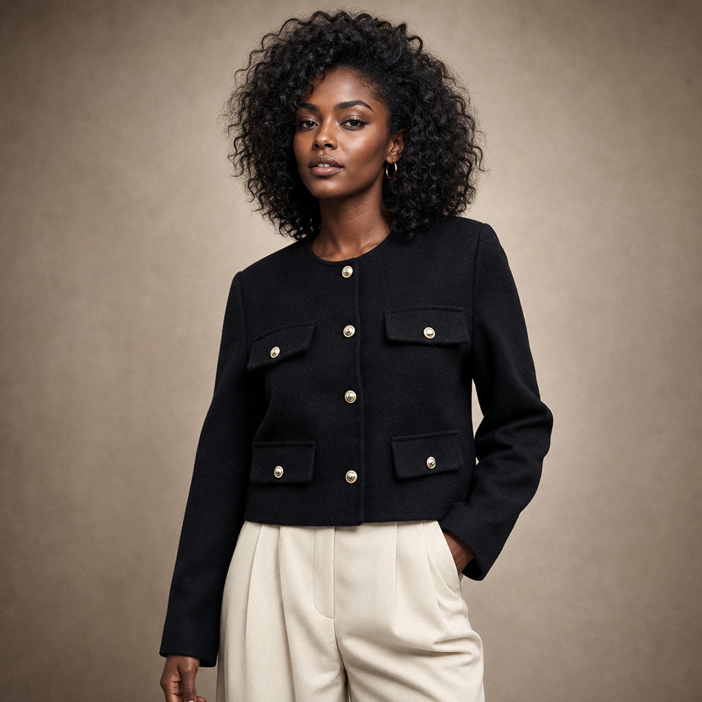 Women's Grace Pearl Button Cropped Jacket in Black – Mampierimoda Premium Womenswear