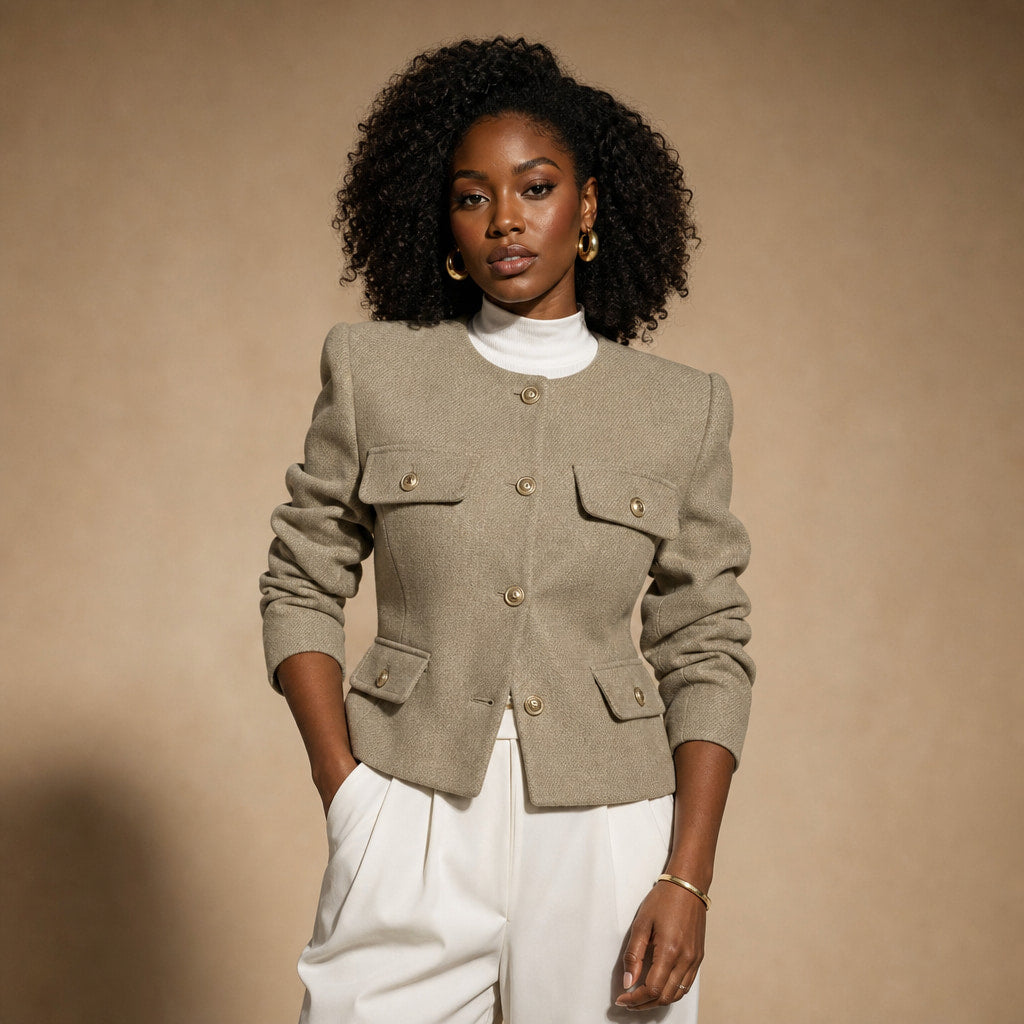 Women's Grace Pearl Button Cropped Jacket in Olive – Mampierimoda Premium Womenswear