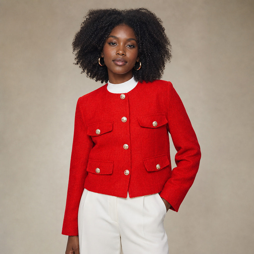 Women's Grace Pearl Button Cropped Jacket in Red – Mampierimoda Premium Womenswear
