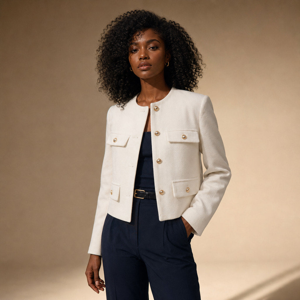 Women's Grace Pearl Button Cropped Jacket White – Side Angle View