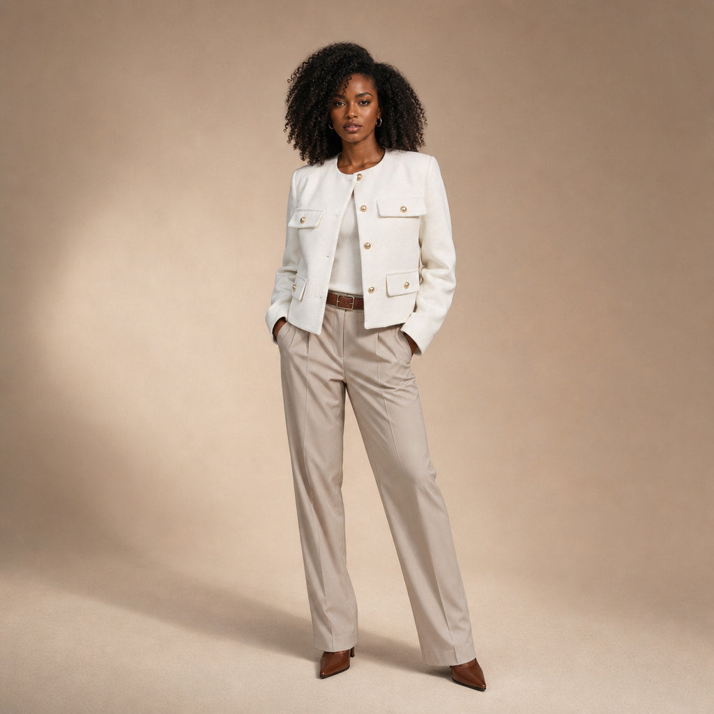 Women's Grace Pearl Button Cropped Jacket White – Full Look