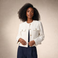 Women's Grace Pearl Button Cropped Jacket White – Product Photo