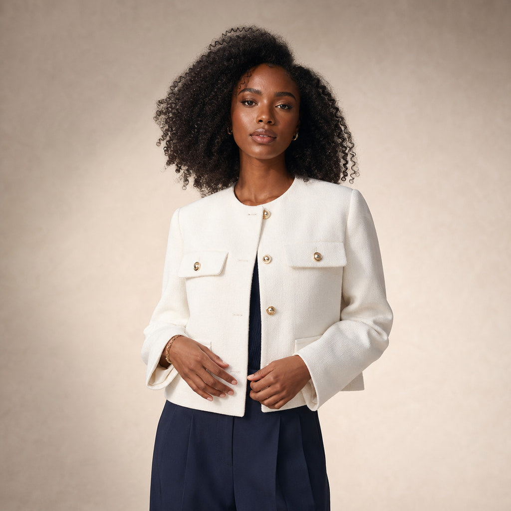 Women's Grace Pearl Button Cropped Jacket White – Product Photo