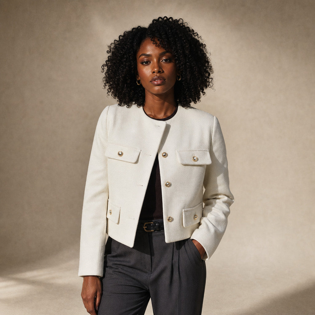 Women's Grace Pearl Button Cropped Jacket in White – Mampierimoda Premium Womenswear