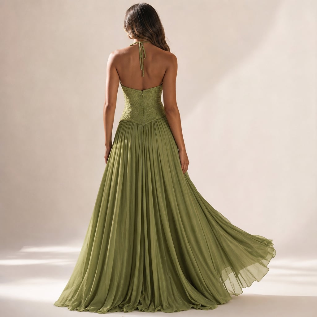 Women's green pleated corset Maxi dress Green – Full Look