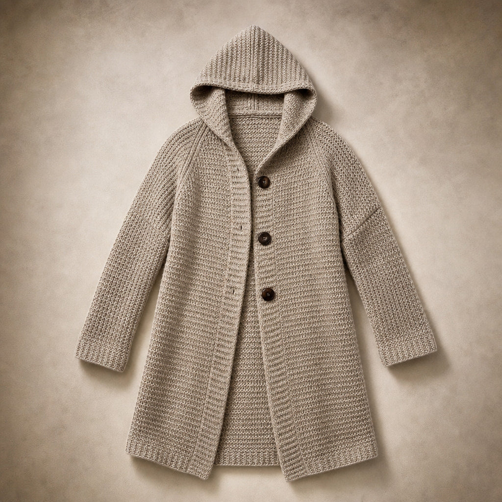 Women's Hooded Oversized Cardigan Light Brown – Product Photo