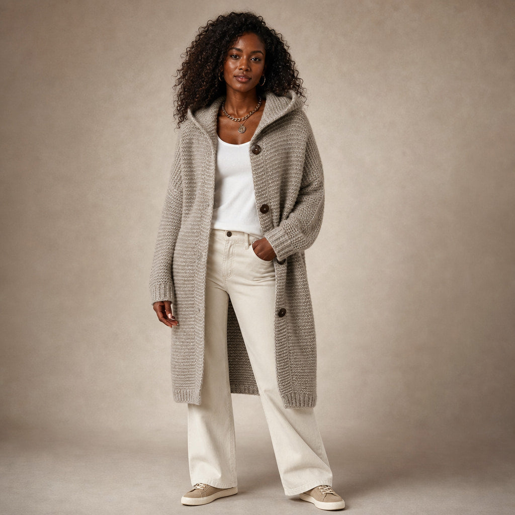 Women's Hooded Oversized Cardigan in Light Brown – Mampierimoda Premium Womenswear